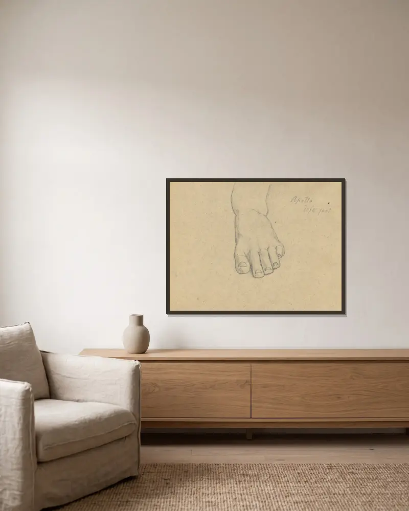 Study for The Judgment of Jupiter (Apollo, left foot), 1815 – nr 5 av Samuel Finley Breese Morse inramad på en vägg