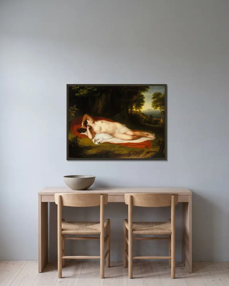 Ariadne av Asher Brown Durand inramad på en vägg