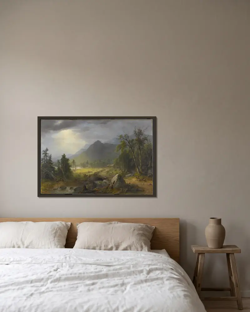 Den första skörden i vildmarken av Asher Brown Durand inramad på en vägg