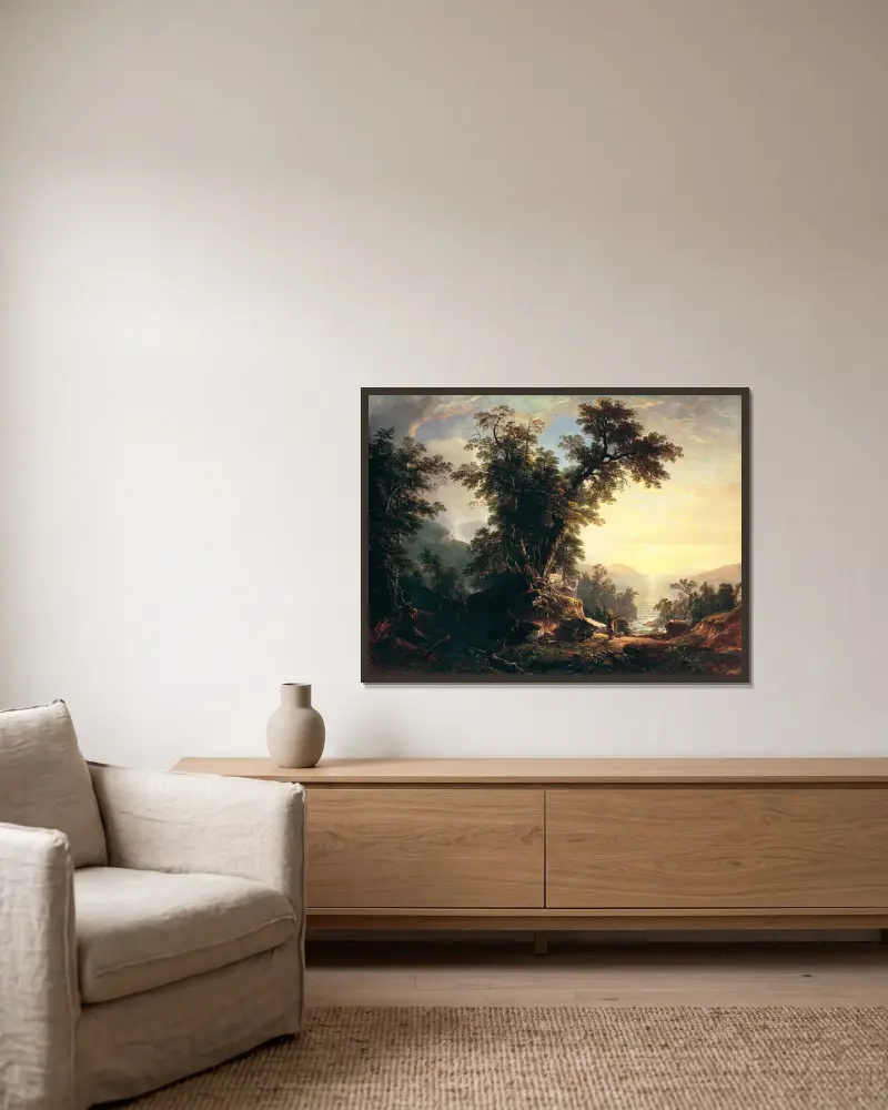 The Indian’s Vespers av Asher Brown Durand inramad på en vägg