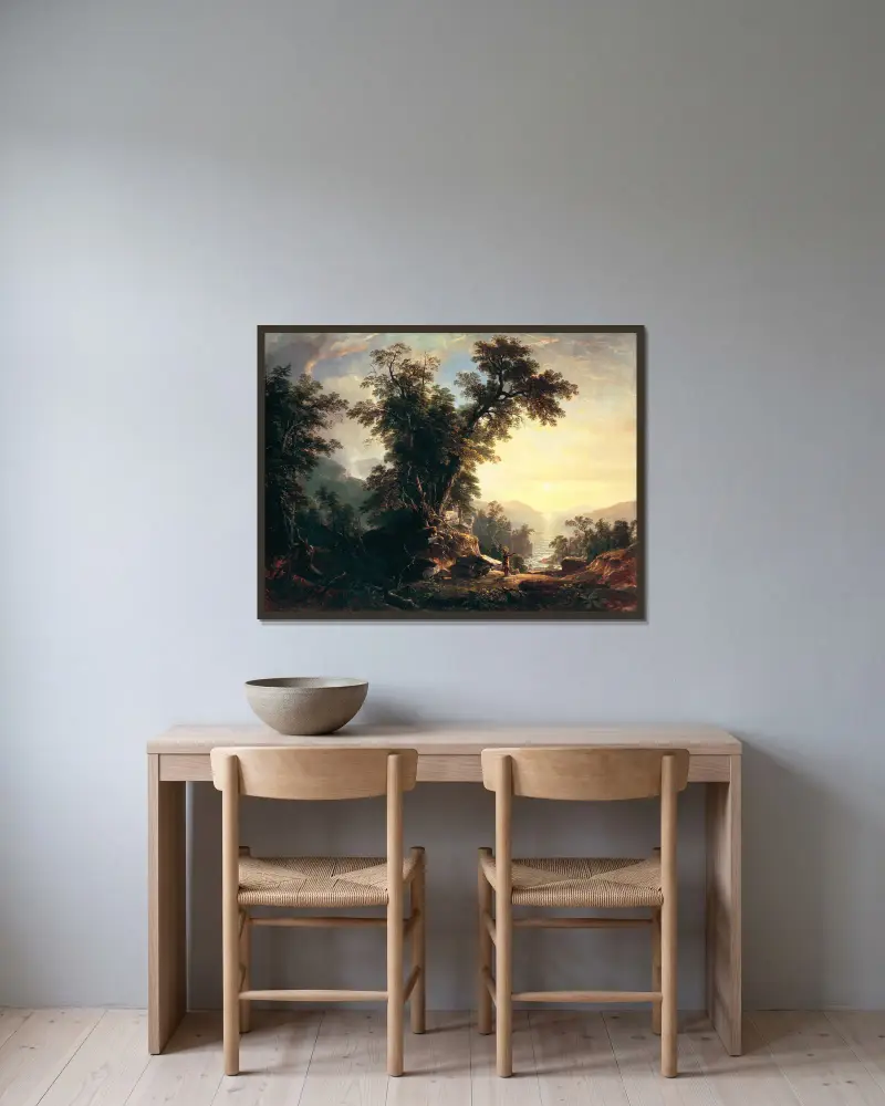 The Indian’s Vespers av Asher Brown Durand inramad på en vägg