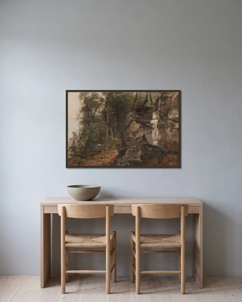 Stromy na skalnatém svahu, Asher Brown Durand v rámu na stěně
