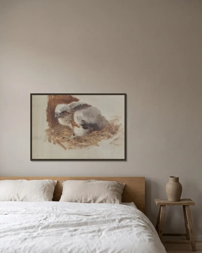 Detailstudie eines Wanderfalkennests von Bruno Liljefors gerahmt an einer Wand