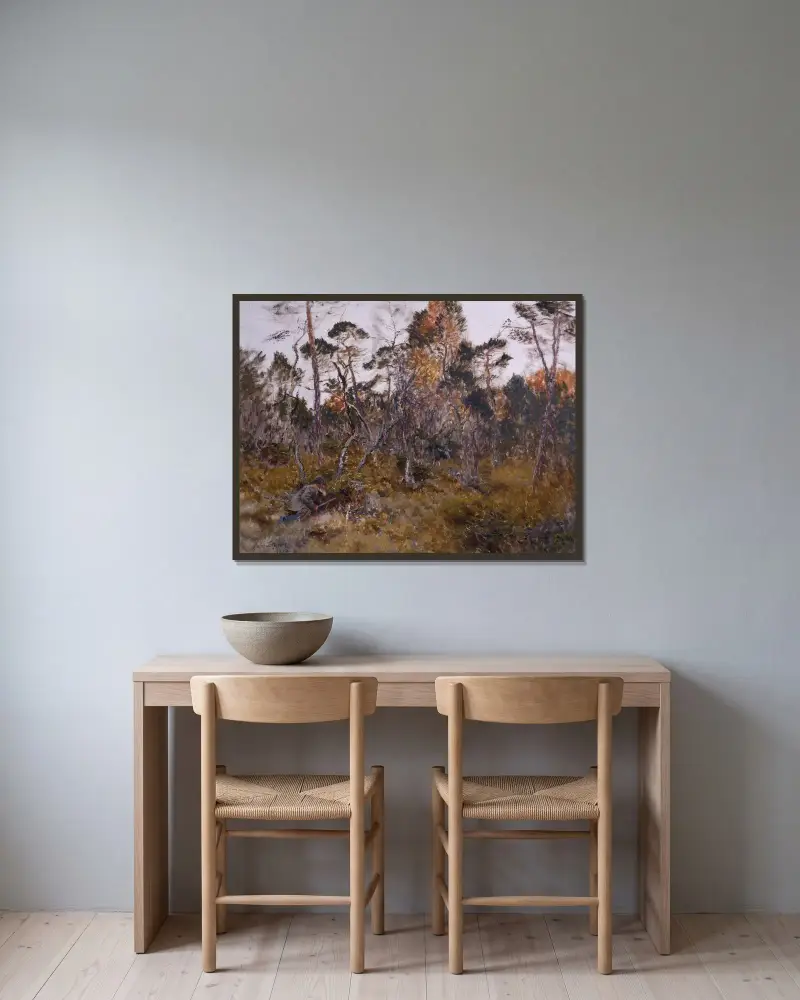 Elchjagd von Bruno Liljefors gerahmt an einer Wand
