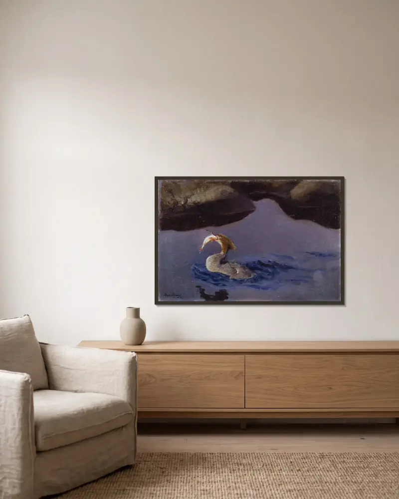 Weiblicher Gänsesäger von Bruno Liljefors gerahmt an einer Wand
