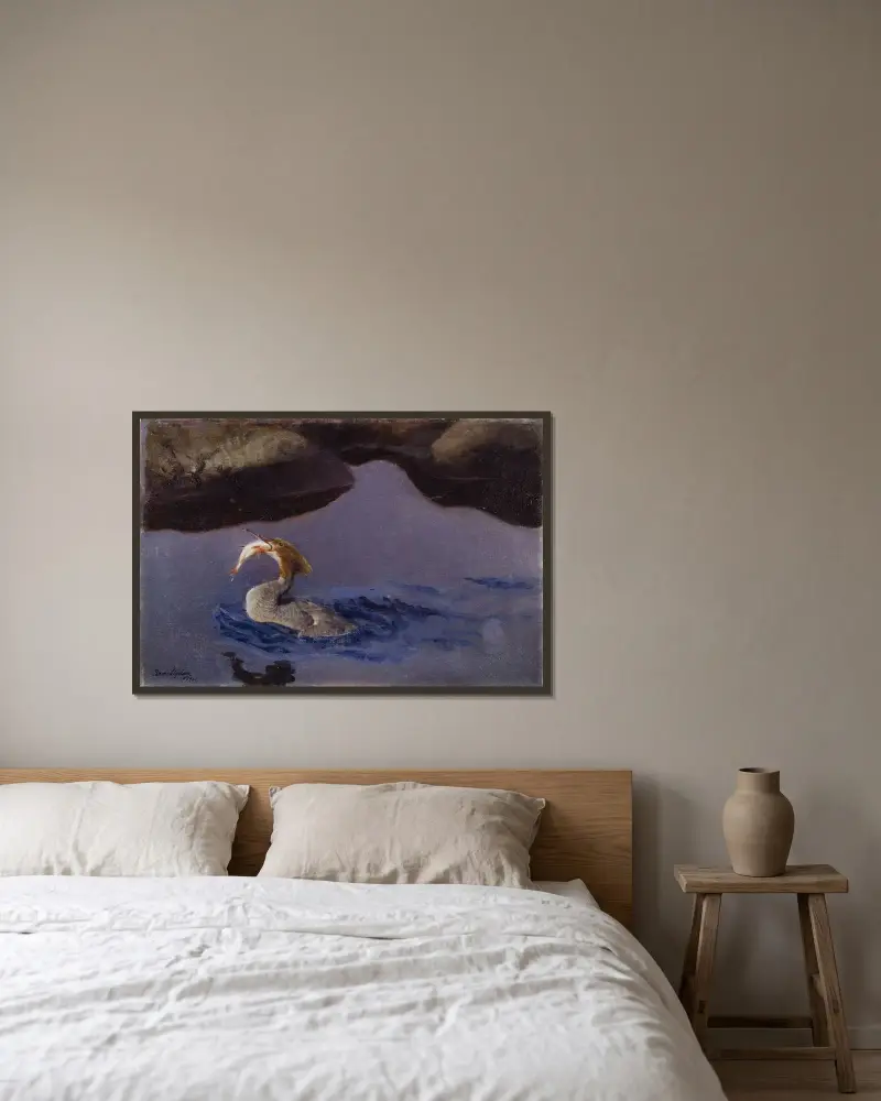 Weiblicher Gänsesäger von Bruno Liljefors gerahmt an einer Wand