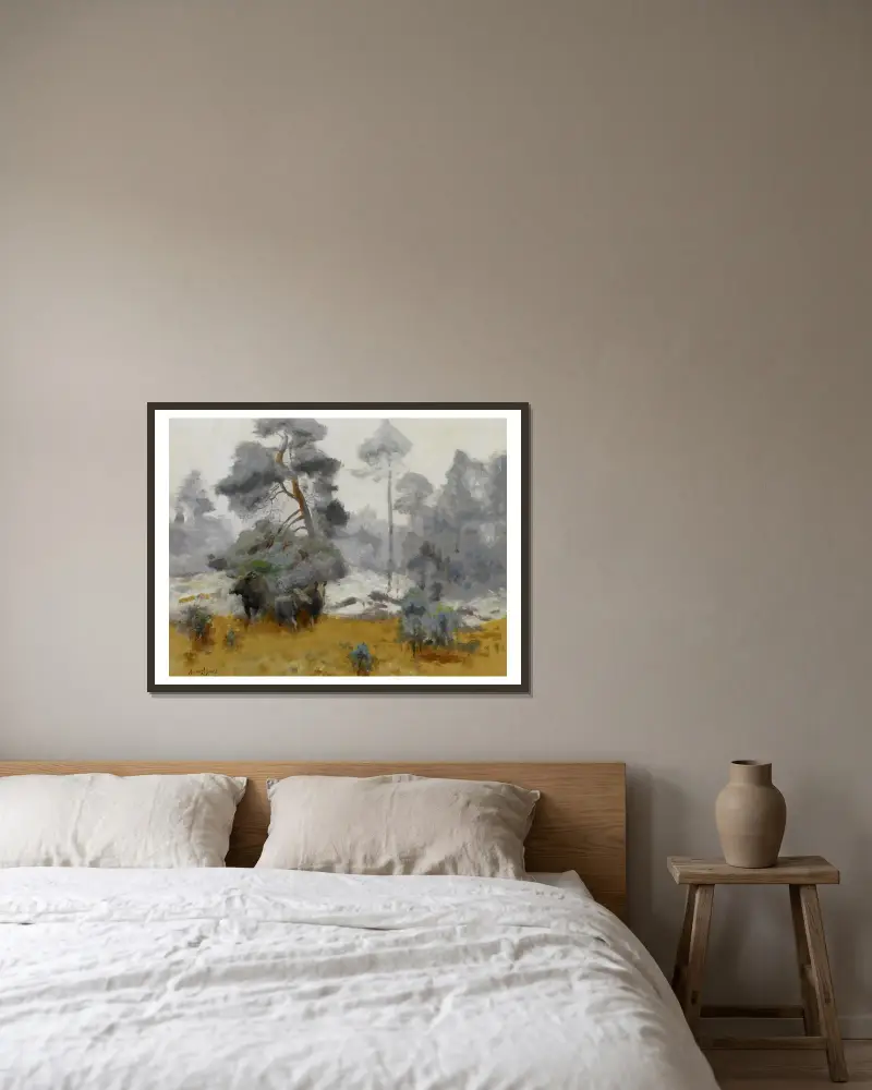 Elchfamilie, die auf eine Lichtung tritt von Bruno Liljefors gerahmt an einer Wand