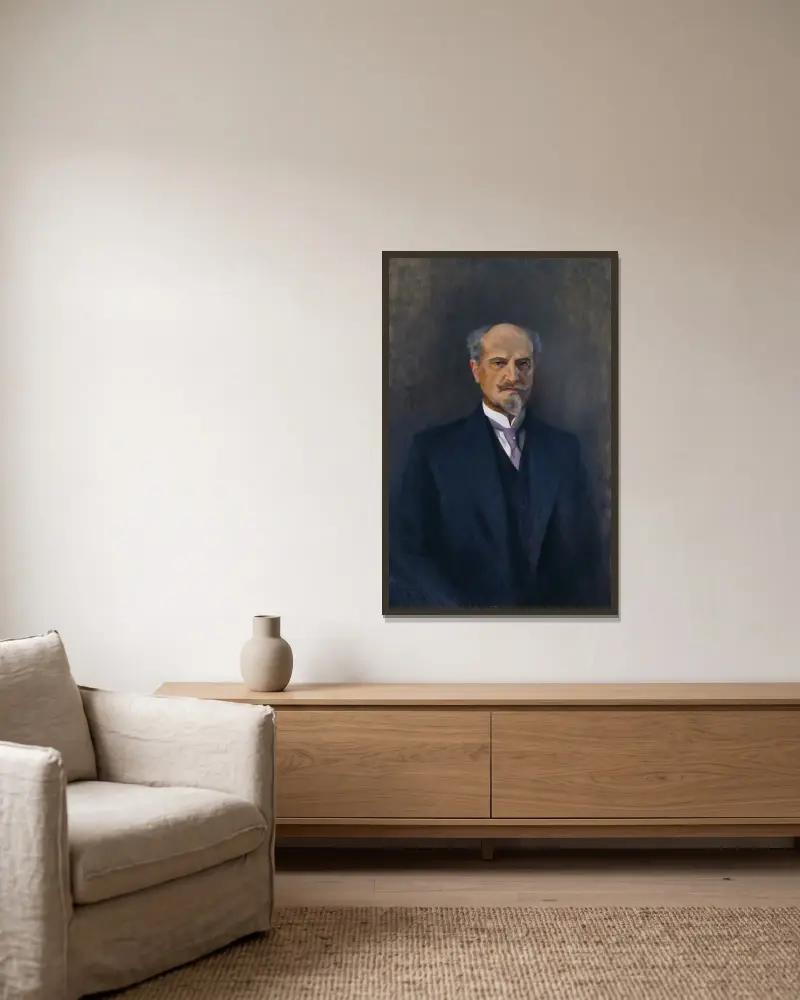 Porträtt av Ernest Thiel av Bruno Liljefors inramad på en vägg