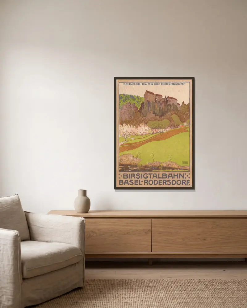 Birsigtalbahn Basel–Rodersdorf Depicted place Burg Castle av Burkhard Mangold inramad på en vägg