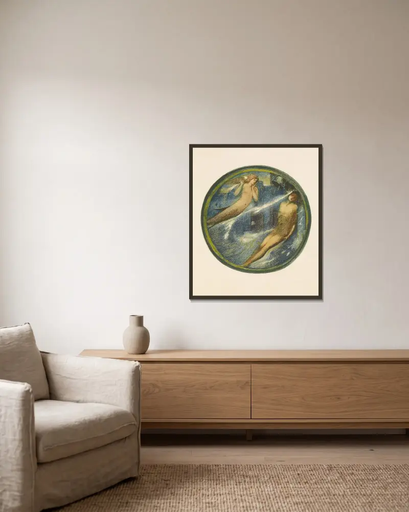 Das Grab des Meeres von Sir Edward Coley Burne-Jones gerahmt an einer Wand