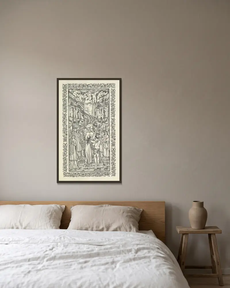 Die Liebe ist genug, oder, Die Befreiung des Pharamond; eine Moralität, 1898 – Nr. 2 von Sir Edward Coley Burne-Jones gerahmt an einer Wand