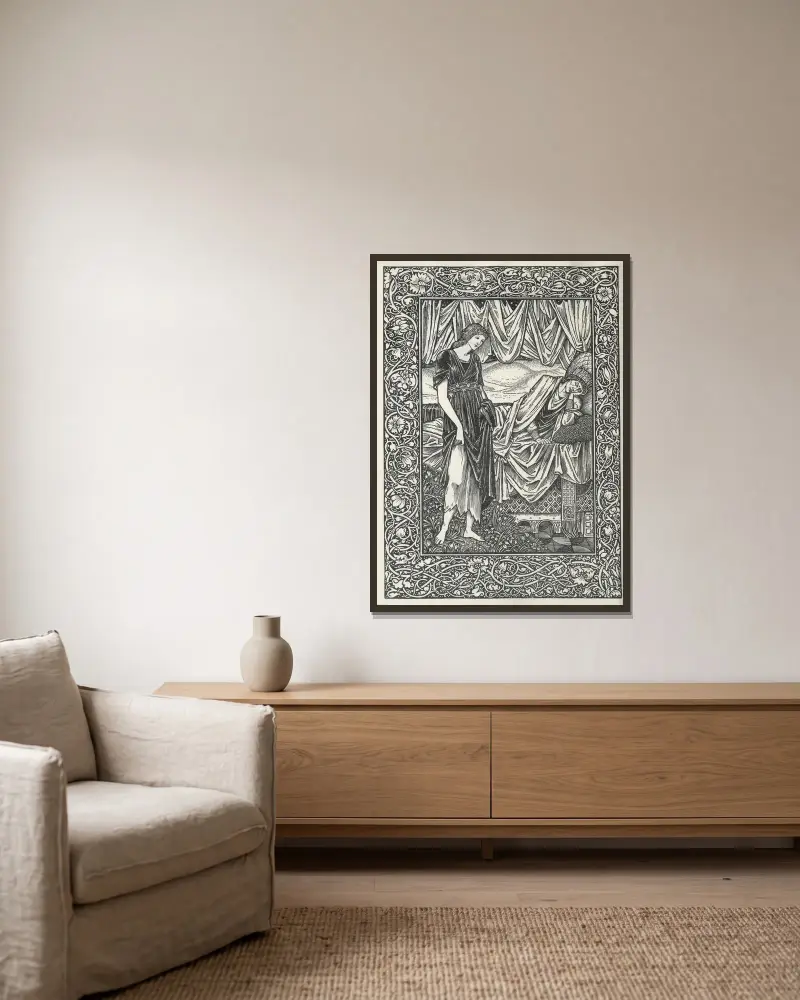 Kärleken är nog, eller Pharamonds befrielse: en moralitet, 1898 – nr 1 av Sir Edward Coley Burne-Jones inramad på en vägg