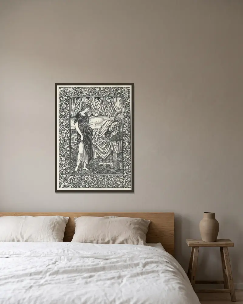 Kärleken är nog, eller Pharamonds befrielse: en moralitet, 1898 – nr 1 av Sir Edward Coley Burne-Jones inramad på en vägg