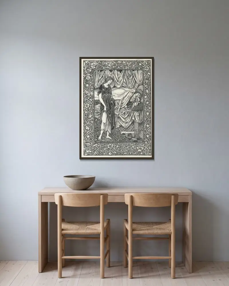 Kärleken är nog, eller Pharamonds befrielse: en moralitet, 1898 – nr 1 av Sir Edward Coley Burne-Jones inramad på en vägg
