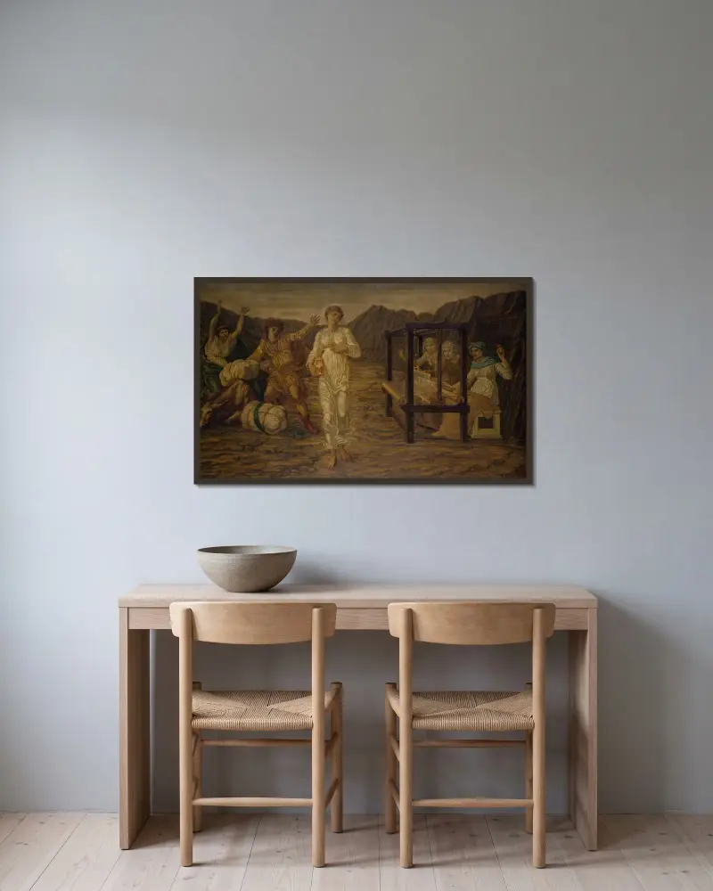 Psyche får uppdraget av Venus av Sir Edward Coley Burne-Jones inramad på en vägg