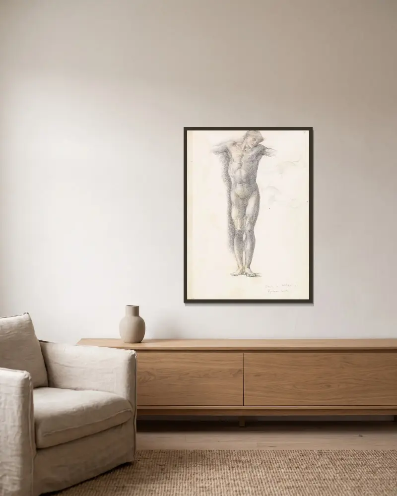 Skizzenbuch – Studie für Atlas in Atlas, zu Stein verwandelt von Sir Edward Coley Burne-Jones gerahmt an einer Wand