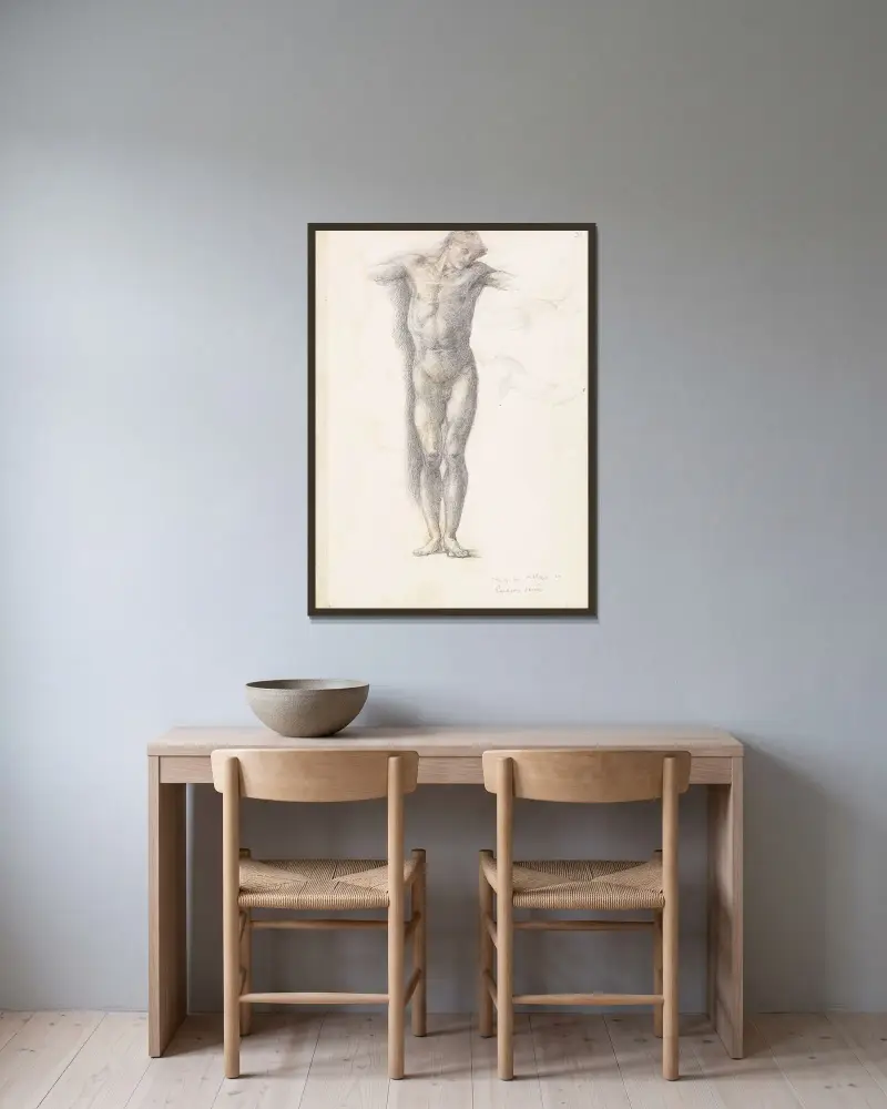 Skizzenbuch – Studie für Atlas in Atlas, zu Stein verwandelt von Sir Edward Coley Burne-Jones gerahmt an einer Wand