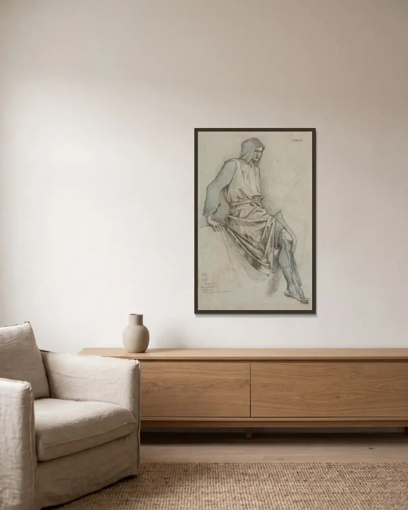 Studie für Gawains Niederlage aus der Gobelin-Serie über den Heiligen Gral von Sir Edward Coley Burne-Jones gerahmt an einer Wand