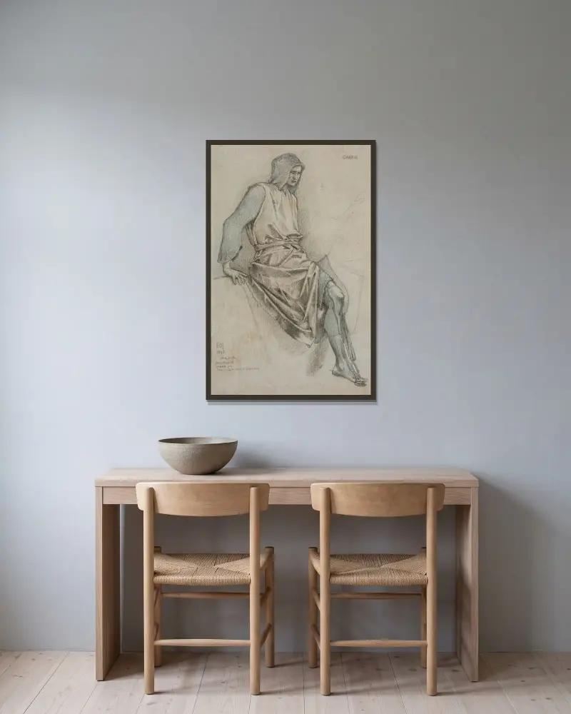 Studie für Gawains Niederlage aus der Gobelin-Serie über den Heiligen Gral von Sir Edward Coley Burne-Jones gerahmt an einer Wand
