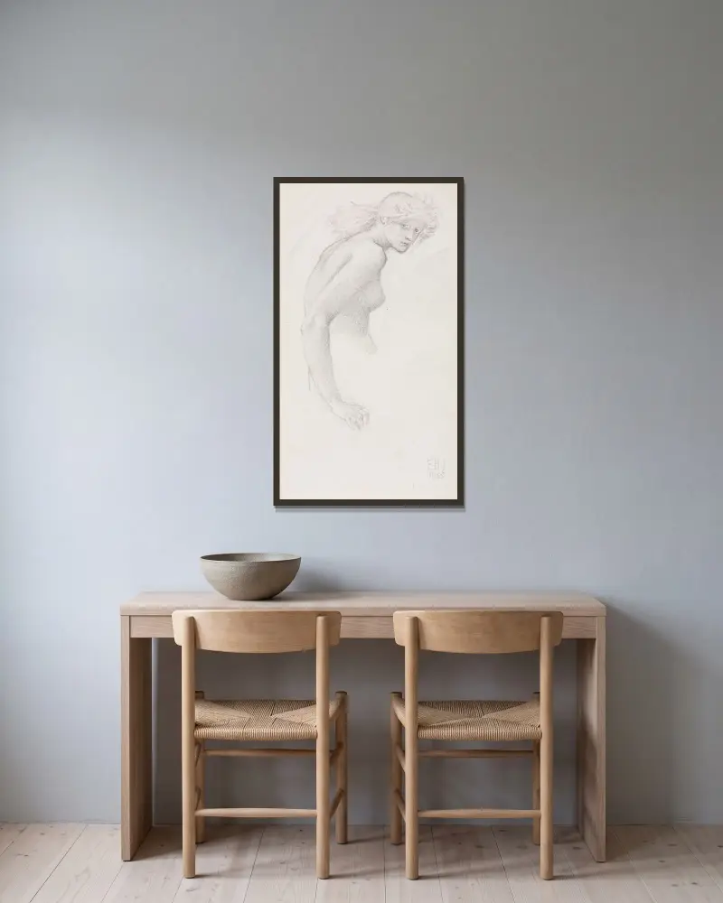 Studie av kvinnlig figur av Sir Edward Coley Burne-Jones inramad på en vägg