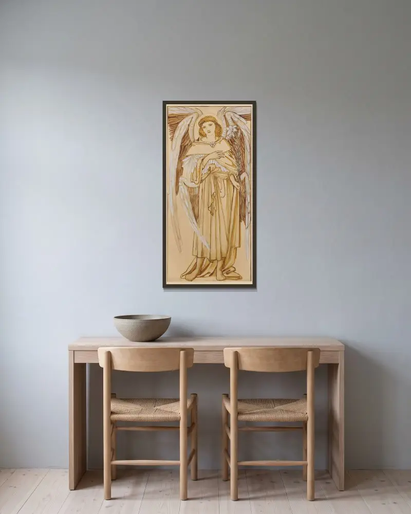 Hierarkins änglar – Herradömen av Sir Edward Coley Burne-Jones inramad på en vägg