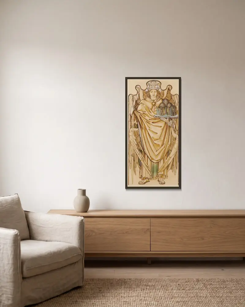 Die Engel der Hierarchie – Fürstentümer von Sir Edward Coley Burne-Jones gerahmt an einer Wand