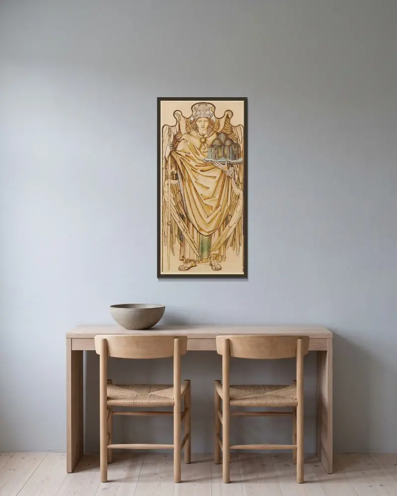 Die Engel der Hierarchie – Fürstentümer von Sir Edward Coley Burne-Jones gerahmt an einer Wand