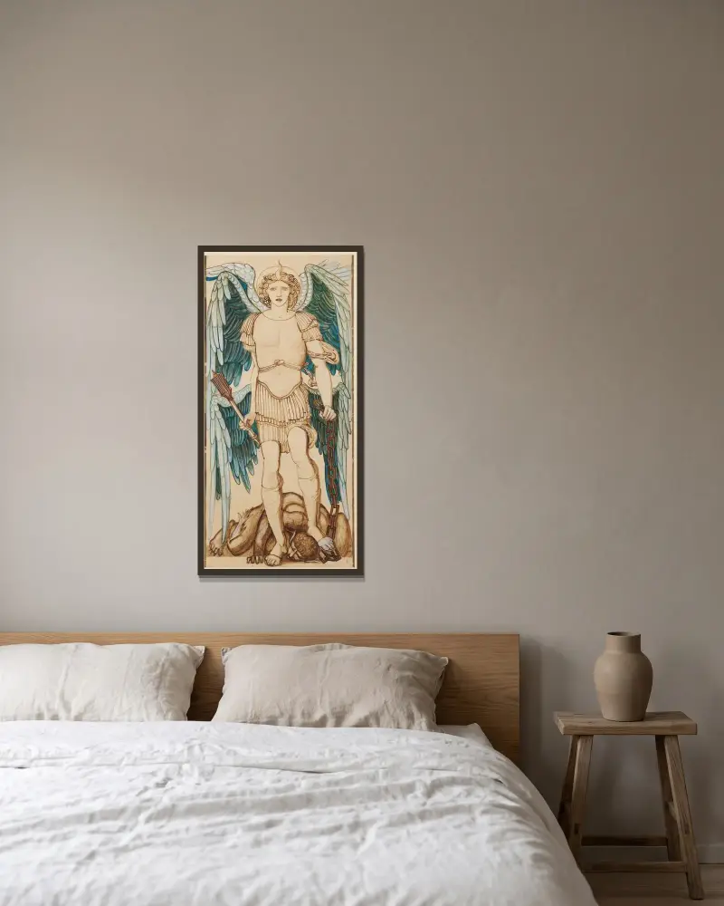 Hierarkins änglar – Furstar av Sir Edward Coley Burne-Jones inramad på en vägg