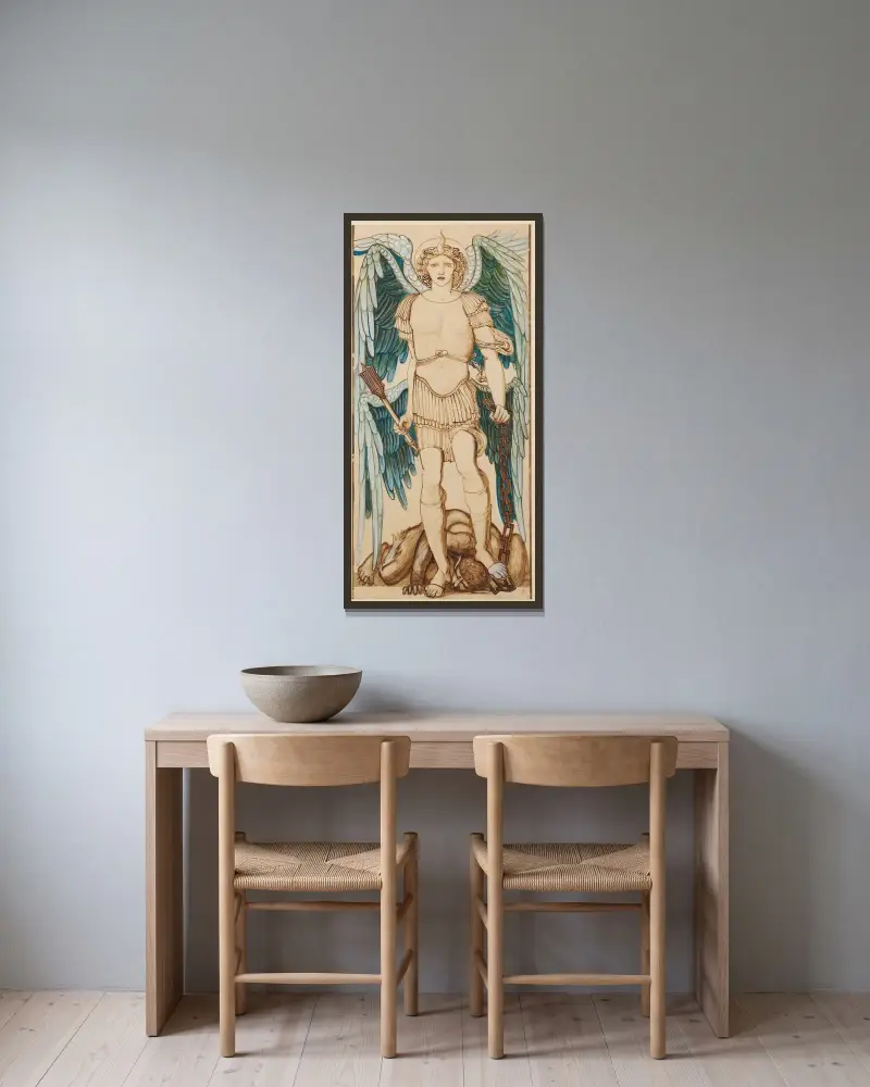Hierarkins änglar – Furstar av Sir Edward Coley Burne-Jones inramad på en vägg