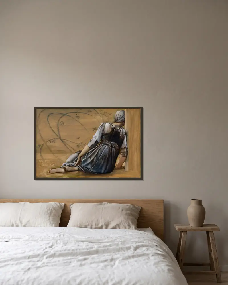 Törnrosserien – Studie till ”Trädgårdsgården” II av Sir Edward Coley Burne-Jones inramad på en vägg