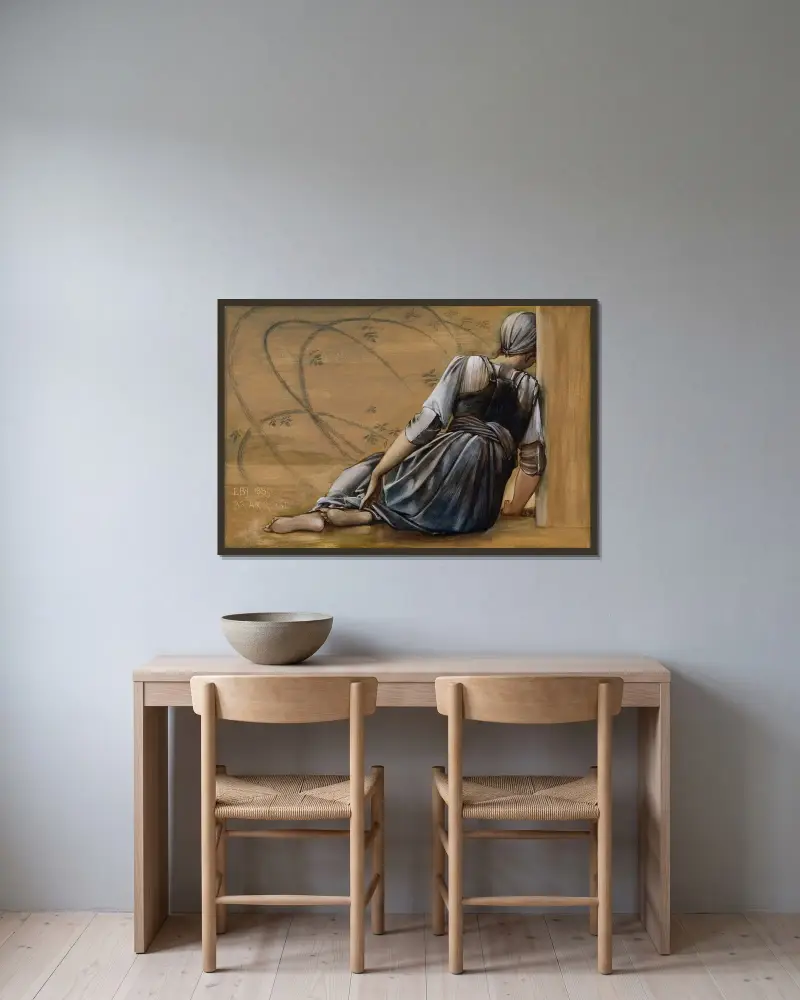 Törnrosserien – Studie till ”Trädgårdsgården” II av Sir Edward Coley Burne-Jones inramad på en vägg