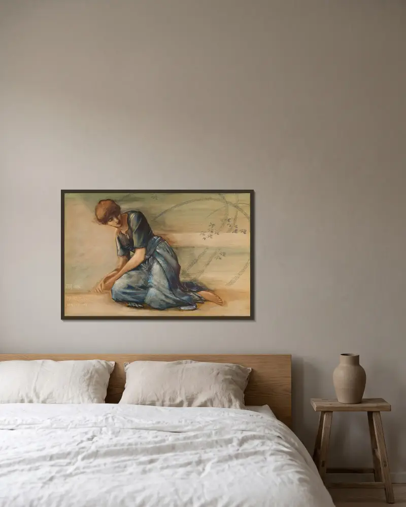 Törnrosserien – Studie till ”Trädgårdsgården” IV av Sir Edward Coley Burne-Jones inramad på en vägg