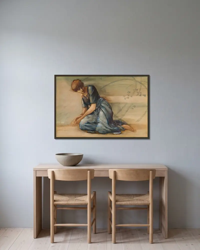 Törnrosserien – Studie till ”Trädgårdsgården” IV av Sir Edward Coley Burne-Jones inramad på en vägg