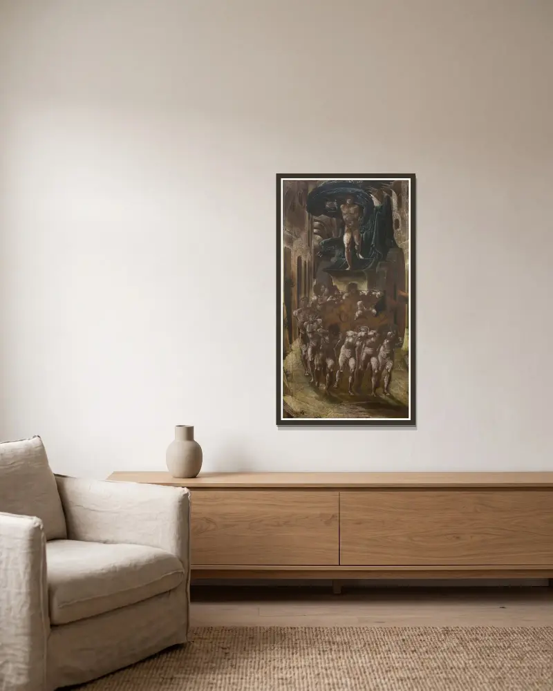 Kärlekens vagn, eller Kärlekens vandring av Sir Edward Coley Burne-Jones inramad på en vägg