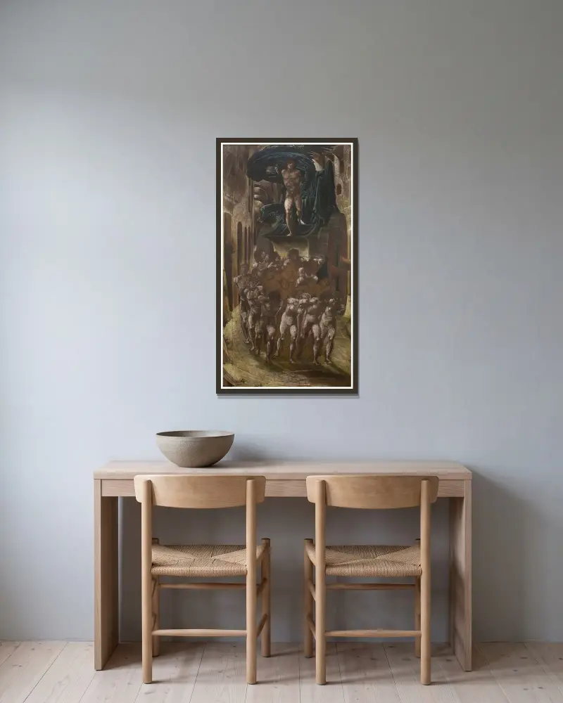 Kärlekens vagn, eller Kärlekens vandring av Sir Edward Coley Burne-Jones inramad på en vägg