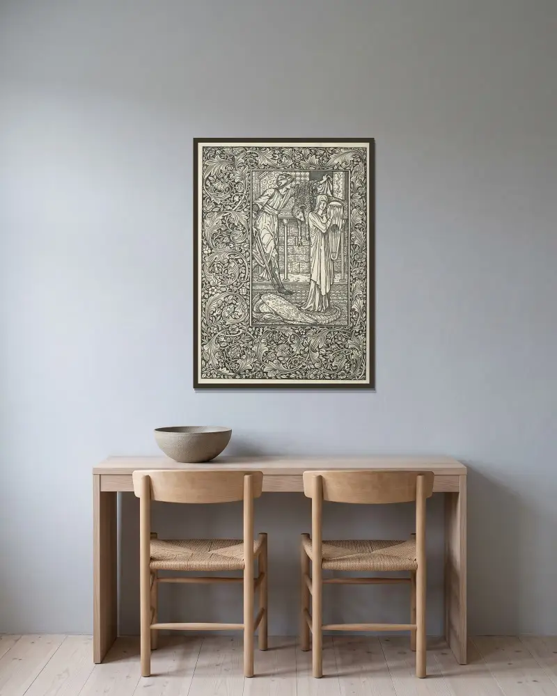 Jason: hans liv och död – en dikt, 1895 – nr 2 av Sir Edward Coley Burne-Jones inramad på en vägg