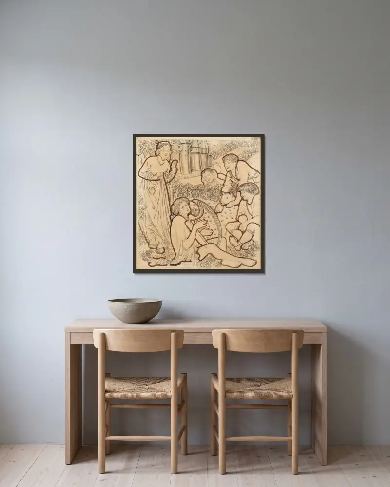 Der Wahnsinn des Sir Tristram – Nr. 2 von Sir Edward Coley Burne-Jones gerahmt an einer Wand