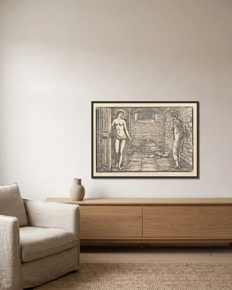 Der Prozess der Hirse-Körner von Sir Edward Coley Burne-Jones gerahmt an einer Wand