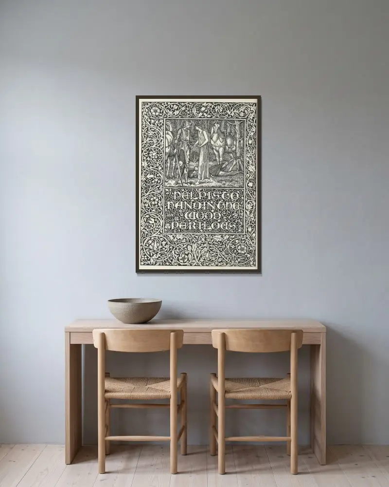Der Brunnen am Ende der Welt – Hilfe ist nah im gefährlichen Wald von Sir Edward Coley Burne-Jones gerahmt an einer Wand