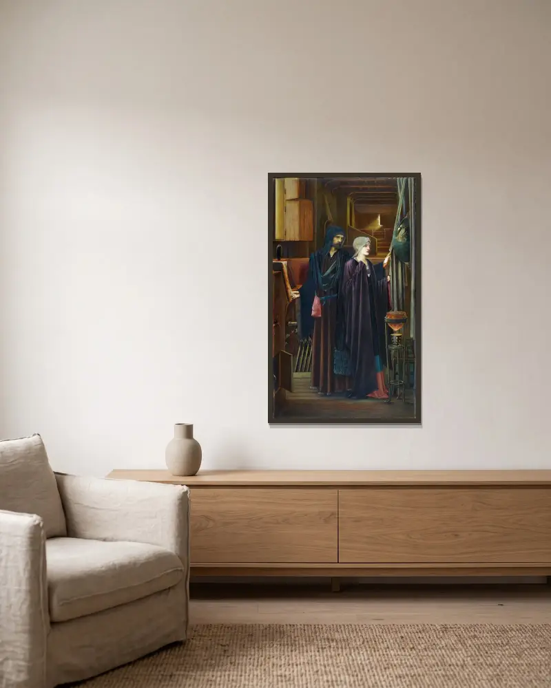 The Wizard av Sir Edward Coley Burne-Jones inramad på en vägg