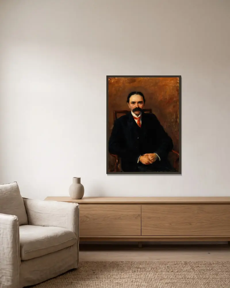 Porträtt av Douglas Hyde, Irlands första president (1860–1949), poet och lärd av John Butler Yeats inramad på en vägg