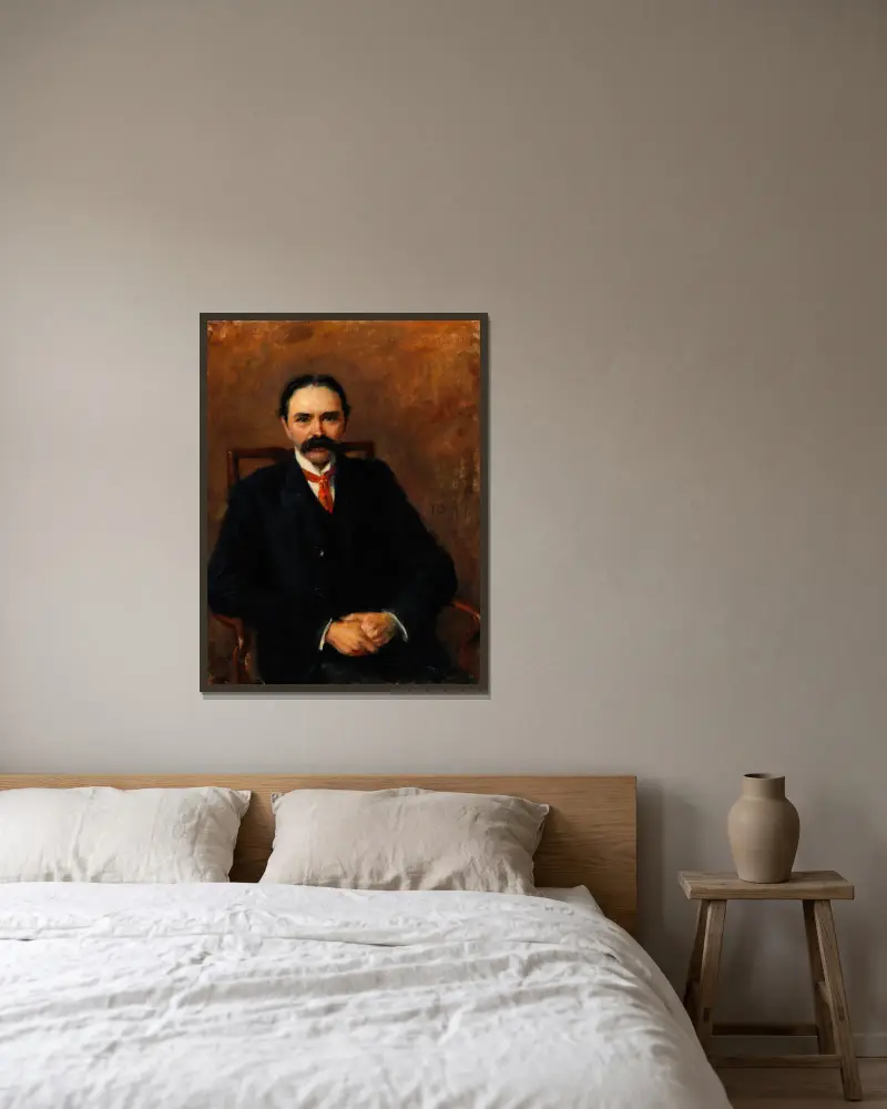 Porträtt av Douglas Hyde, Irlands första president (1860–1949), poet och lärd av John Butler Yeats inramad på en vägg