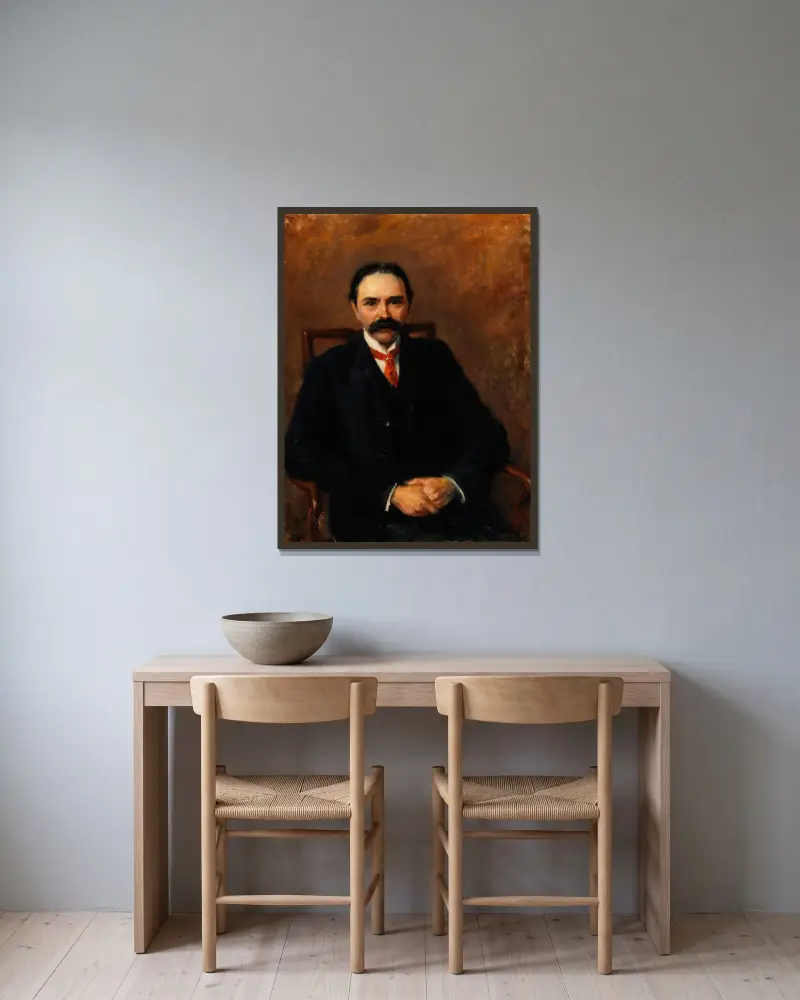 Porträtt av Douglas Hyde, Irlands första president (1860–1949), poet och lärd av John Butler Yeats inramad på en vägg