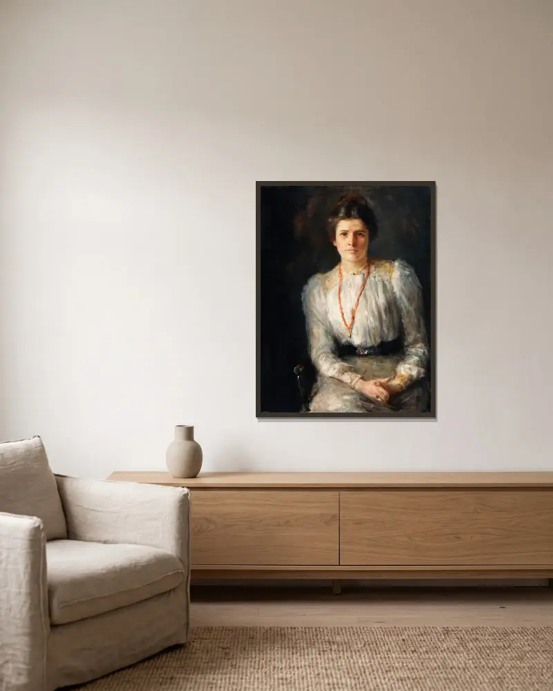 Porträtt av Susan Mary (Lily) Yeats (1866–1949), brodös och formgivare av John Butler Yeats inramad på en vägg