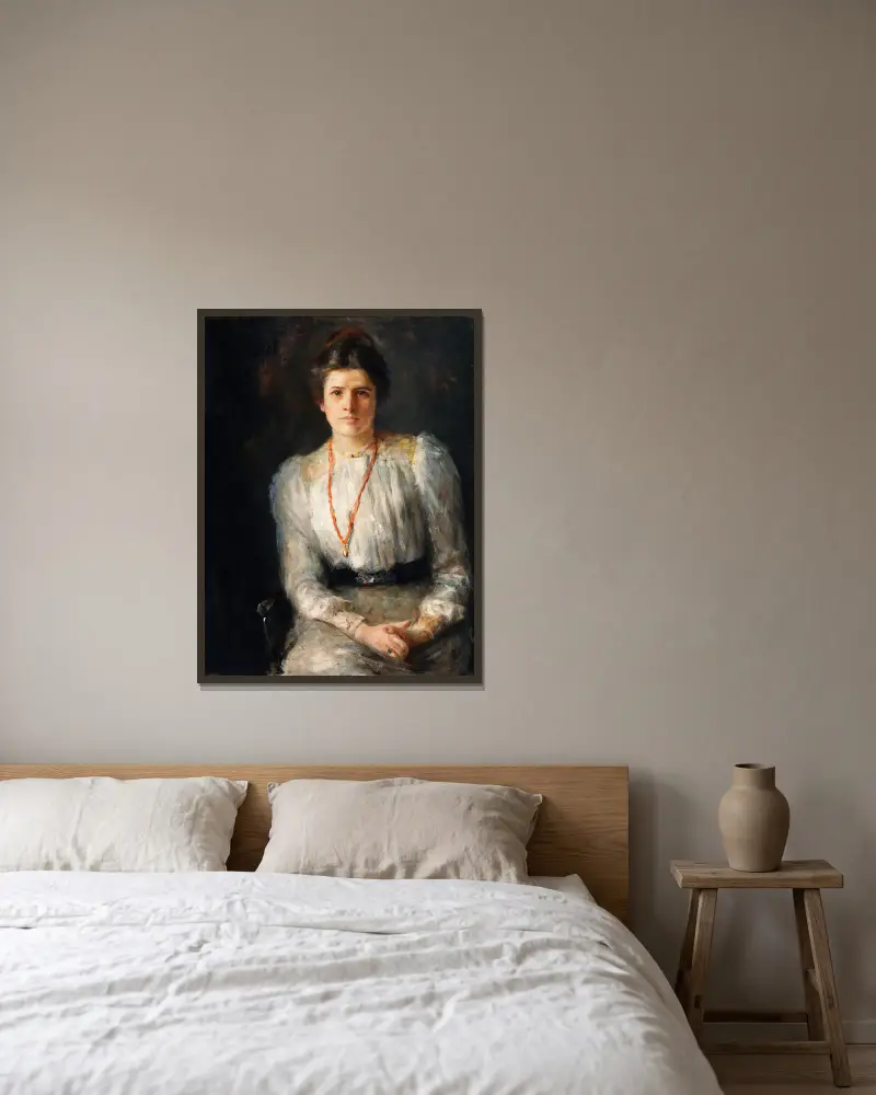 Porträtt av Susan Mary (Lily) Yeats (1866–1949), brodös och formgivare av John Butler Yeats inramad på en vägg