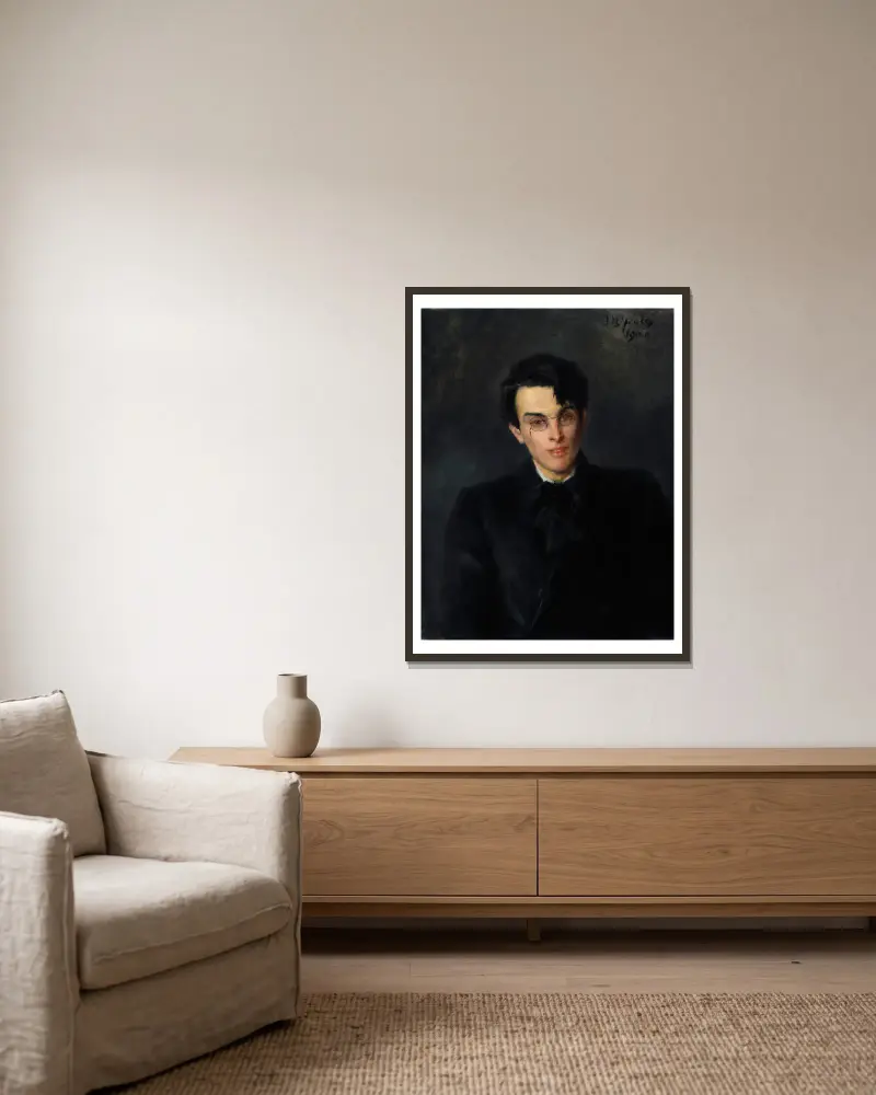 Porträtt av William Butler Yeats (1865–1939), poet av John Butler Yeats inramad på en vägg