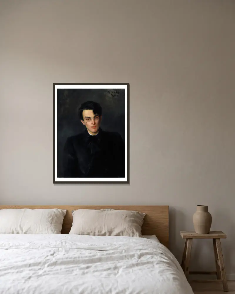 Porträtt av William Butler Yeats (1865–1939), poet av John Butler Yeats inramad på en vägg
