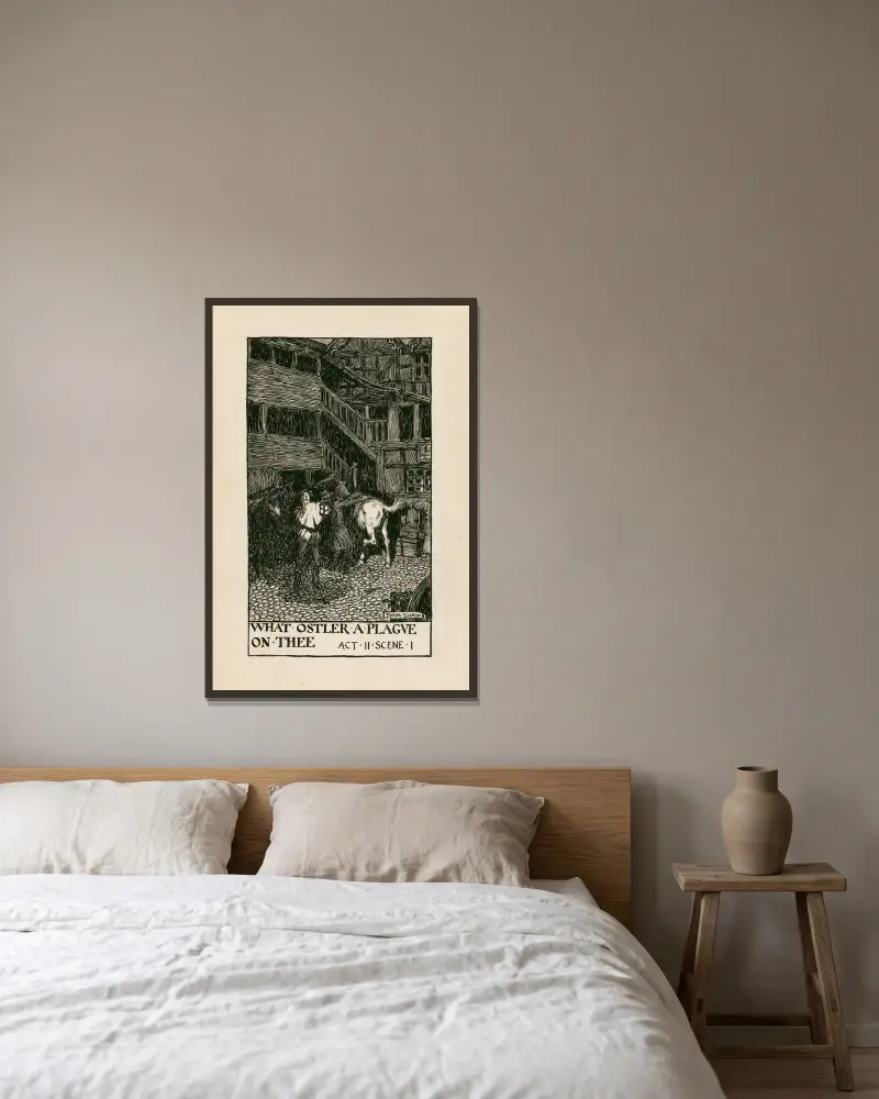 Henrik IV, del 1; Vilken stallknekt, pest över dig, akt II scen I av Byam Shaw inramad på en vägg