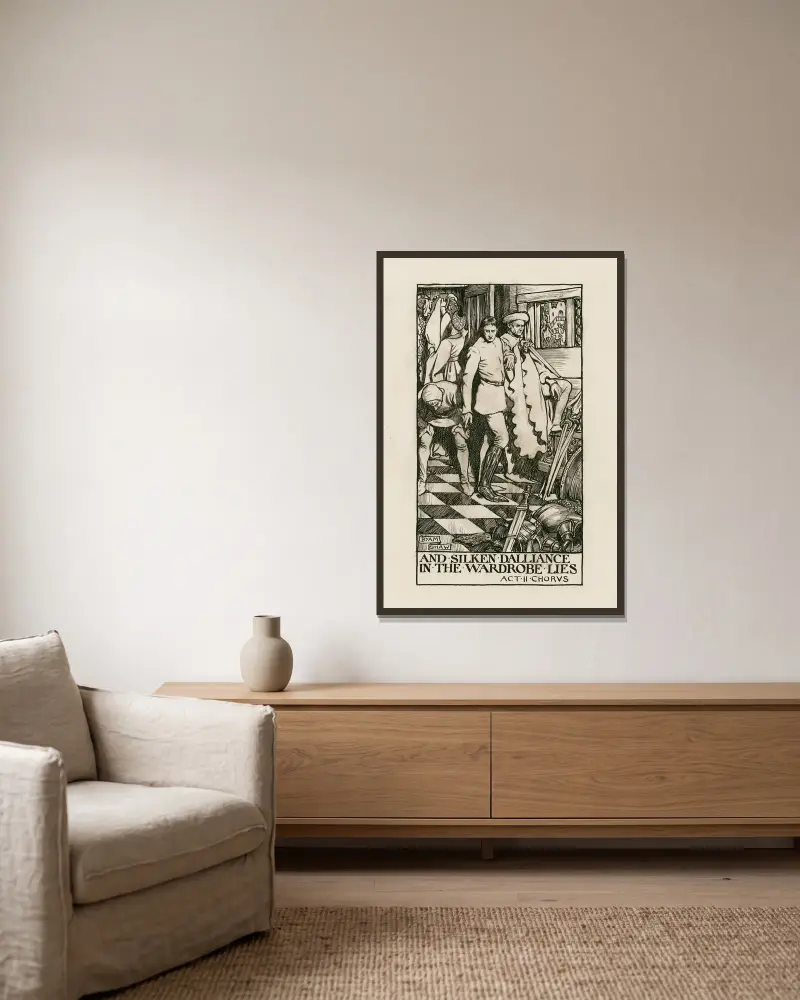 König Heinrich V.; Und seidene Tändelei liegt im Kleiderschrank, Akt II Chor von Byam Shaw gerahmt an einer Wand