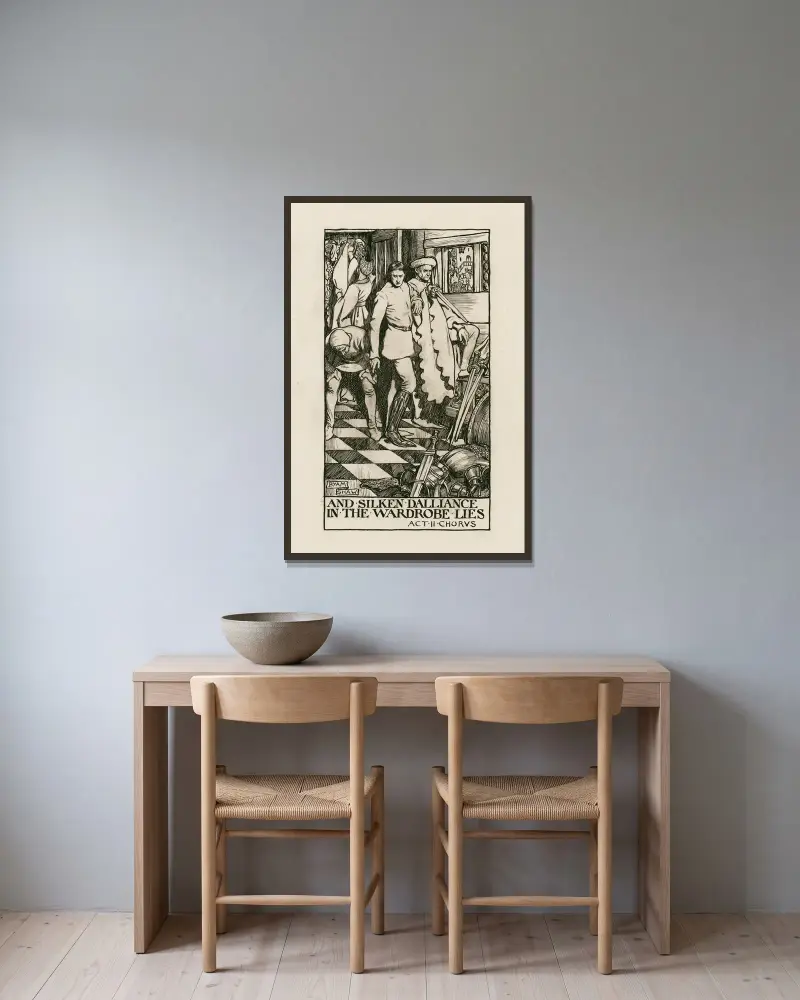 König Heinrich V.; Und seidene Tändelei liegt im Kleiderschrank, Akt II Chor von Byam Shaw gerahmt an einer Wand